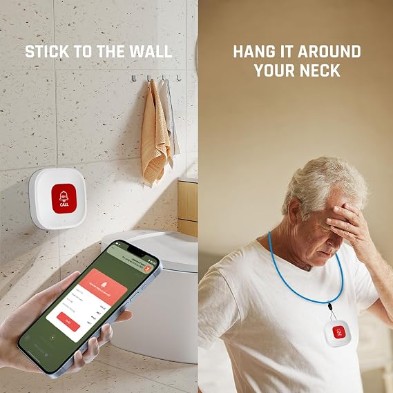 WiFi Smart SOS Call Button, Wireless Smart SOS Emergency Button, Home Emergency Call, Seniors Emergency Button Alert System for Patients, Elderly, Disabled