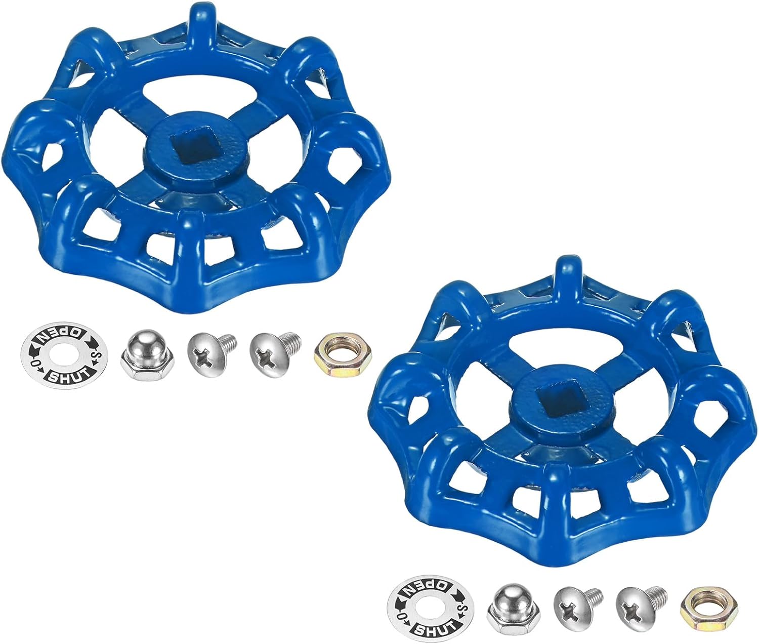 M METERXITY 2-Set Outside Faucet Handle, 8x8mm Paint Cast Iron Square Stem Hole Water Spigot Handle with Screws, Nuts & Aluminum Washer for Courtyard/Bathroom, Spigot Puller Replacement [Blue]