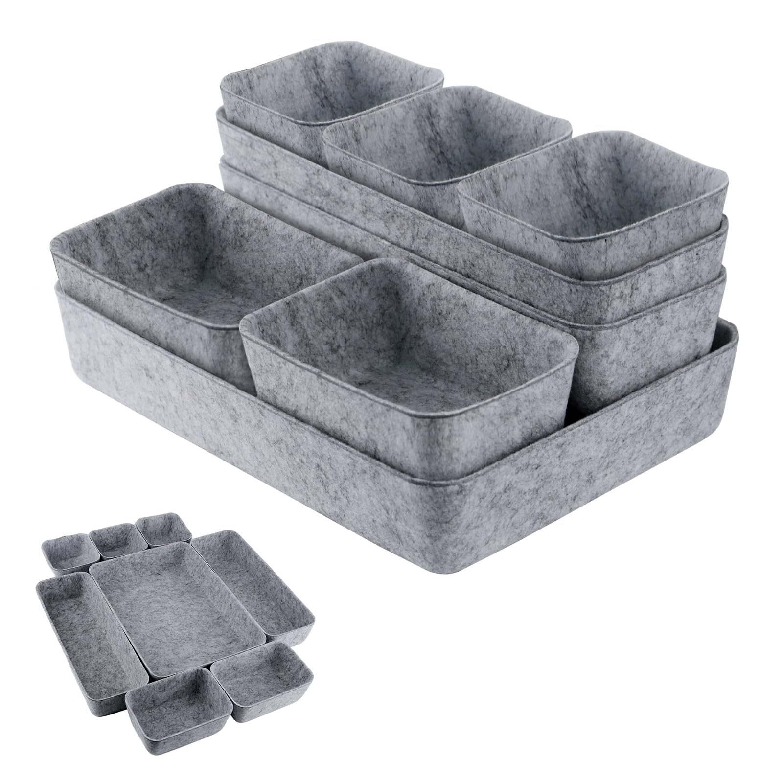 Qottmez Desktop Drawer Organizer Set, 8 pieces, felt material, designed specifically for cosmetics. Suitable for desks, dressing tables, and bathrooms. Ideal for women and home offices (Light gray)