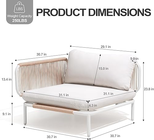 Miniatura 3 de Juego de muebles de patio, muebles de patio al aire libre, sofá seccional de metal de gran tamaño, juego de conversación de 4 asientos con cojín
