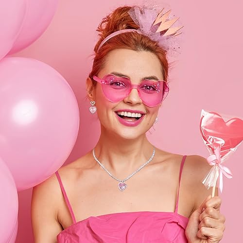 Miniatura 3 de Long tiantian Aretes de concha rosa para mujer, aretes colgantes de conchas marinas, collar, aretes de corazón rosa, juego de collar, aretes de