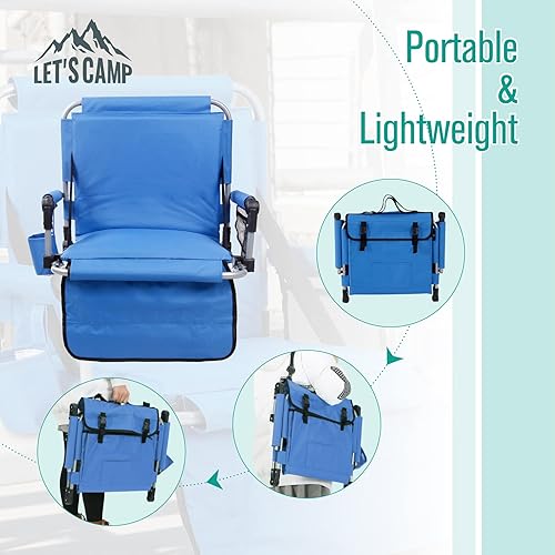 Miniatura 3 de LETS CAMP Folding Stadium Seat Bleacher Chair with Cup Holder Mesh Bag and Hide Hooks Portable Stadium Chair with Back and Cushion