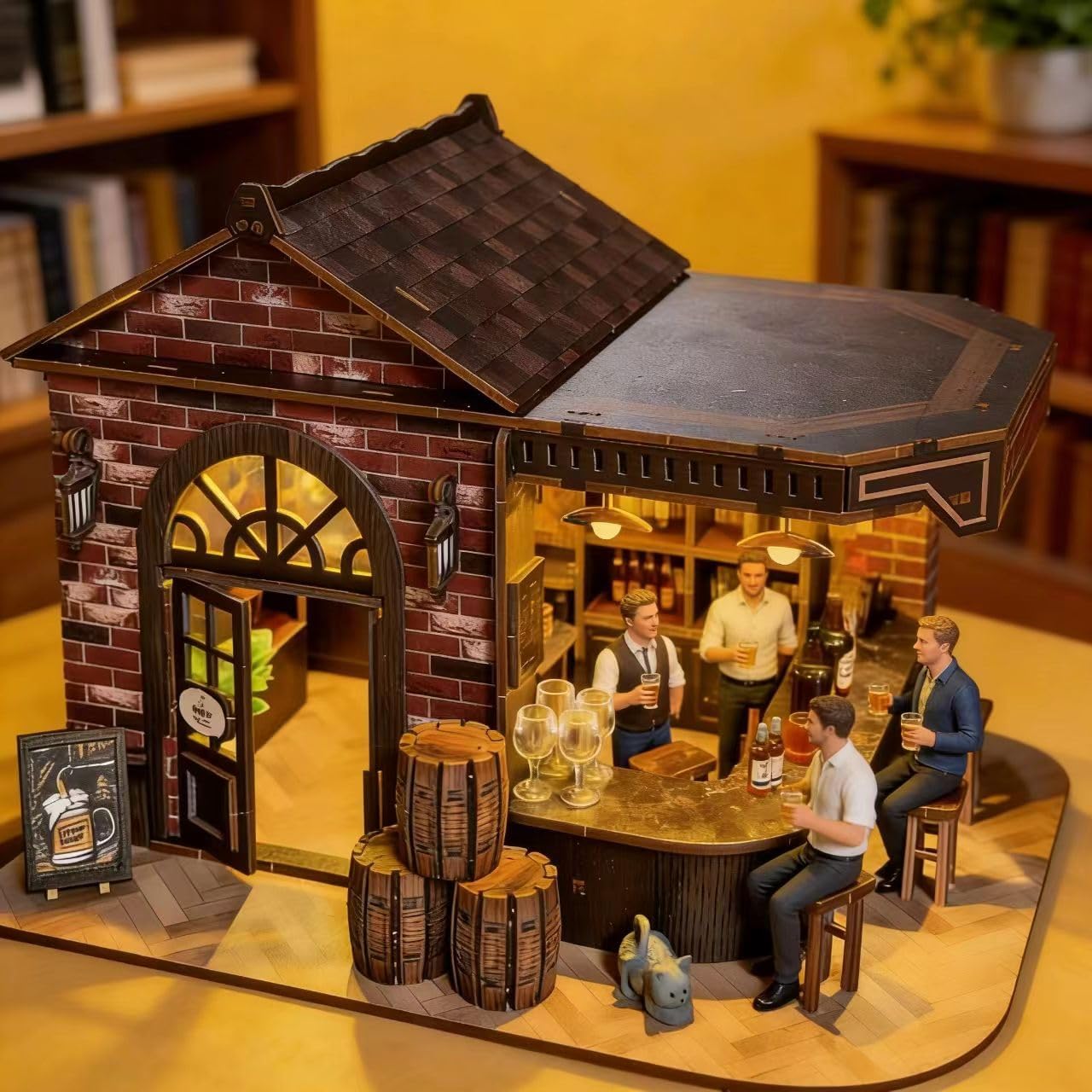 Book Nook Kit, 3D Wooden Miniature Tavern & Pub Dollhouse with LED Lights - DIY Mini House Craft Model for Adults, Birthday Valentine's Day Gift for Women Men