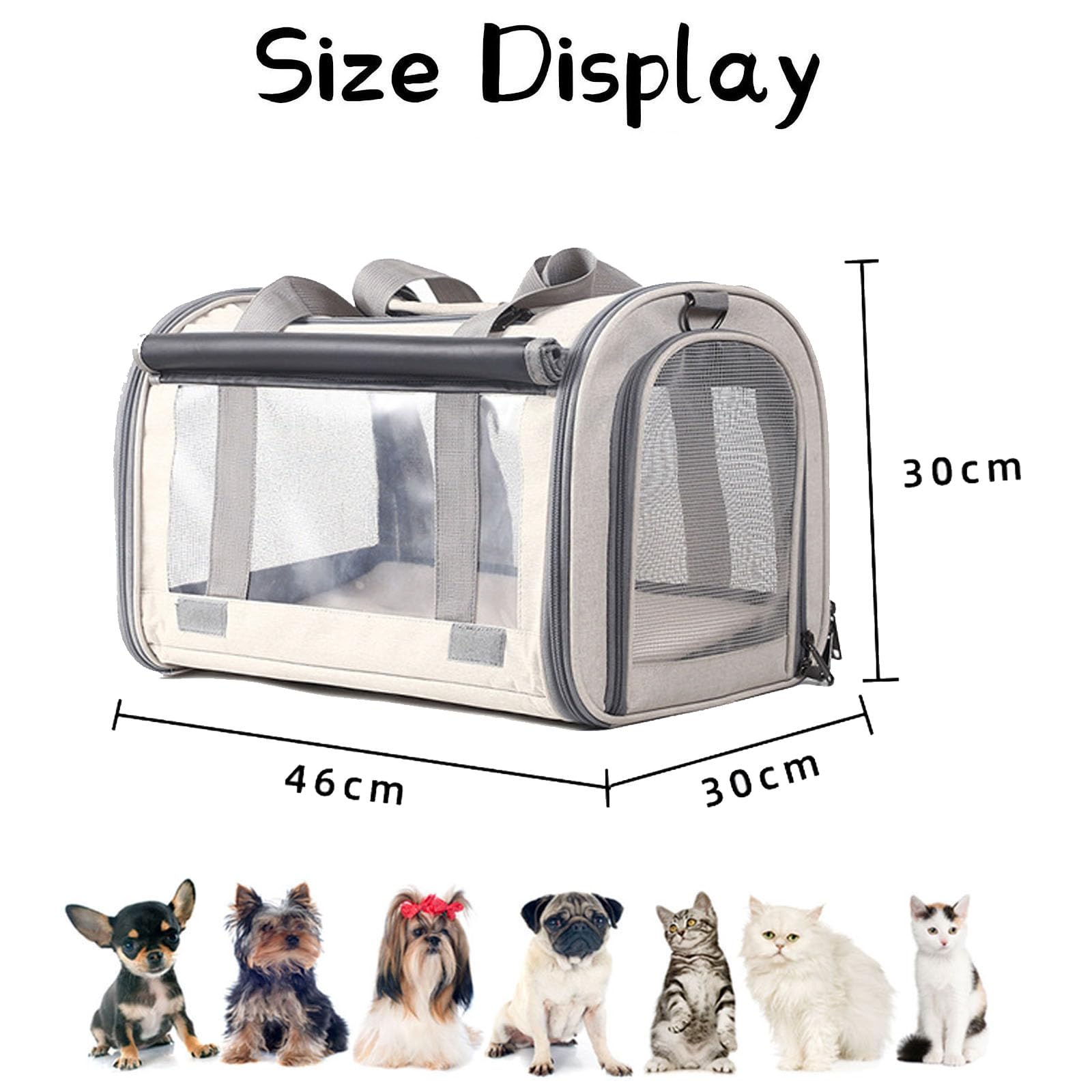 Transportin Gato Perro Pequeño, Bolsa Transporte Mascotas Transportin Gato Plegable Transpirable Duradera Bolsa de Transporte para Cachorros y Gatitos, Viaje, Paseo (46x30x30CM,Rosa)