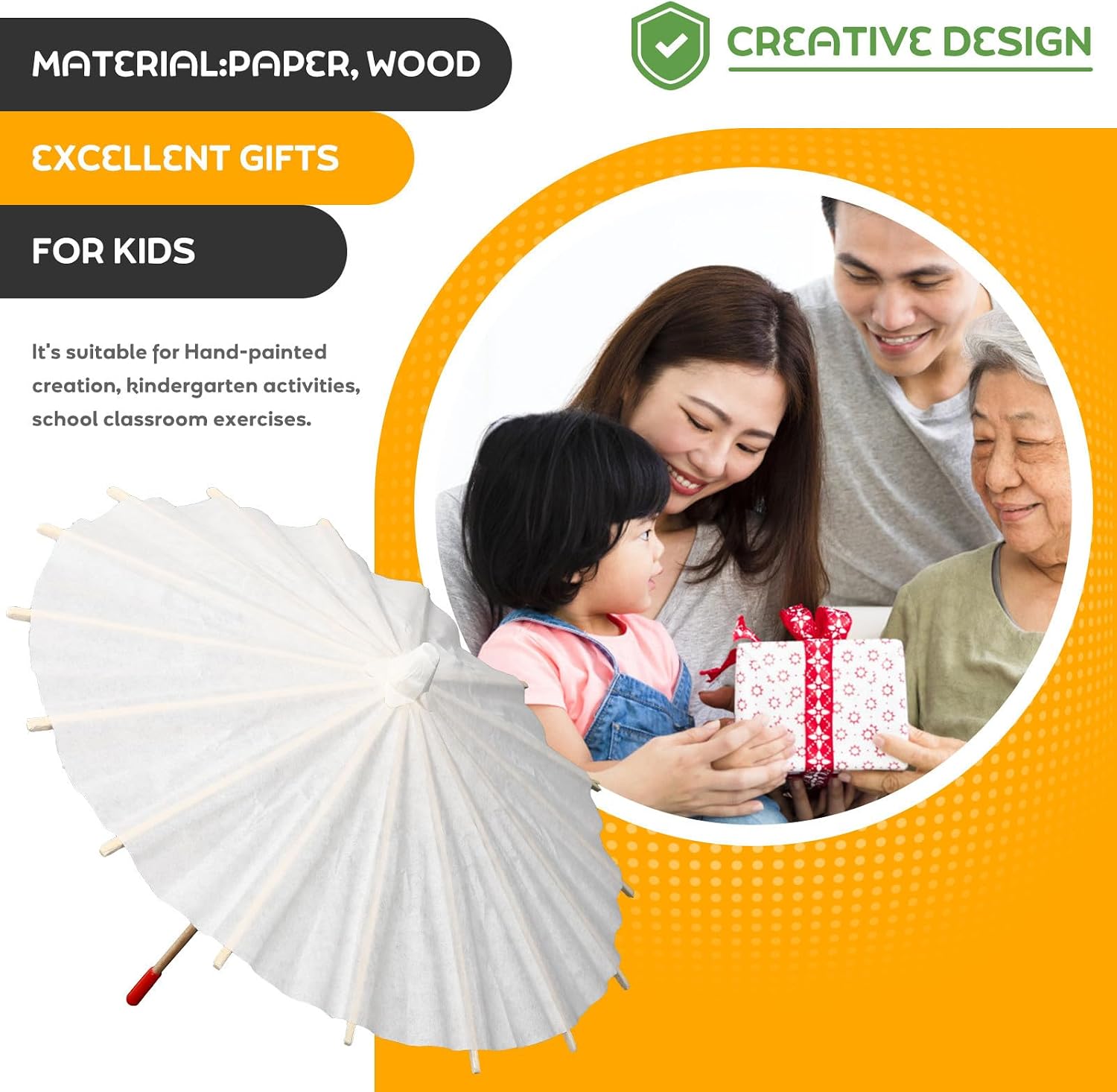 Healifty 5pcs DIY Paper Umbrella Set for Hand Painting, Lightweight White Paper Parasol with Wooden Handle, for Kindergarten Activities and Bridal Photograph Accessory