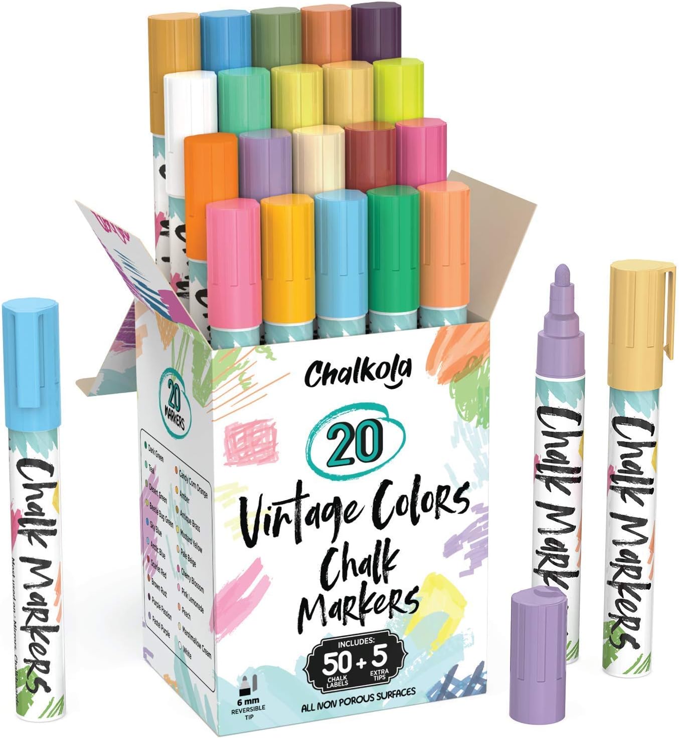 60 Vintage, Neon, Classic & Metallic Chalk Markers Bundle