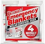 Emergency Blanket 4-Pack Space Mylar Blankets Survival Gear and Supplies Reusable Thermal Camping Hunting Essentials First Aid Car Emergency Kit Prepper Bug Out Bag Foil Warm Cat Cold Snow Winter