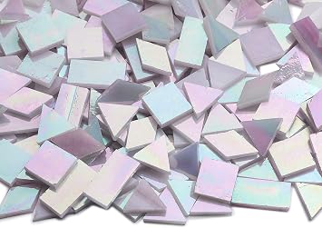 Lanyani Iridescent Stained Glass Mosaic Tiles for Art Craft, 200 Pieces, 4 Shapes Mixed,Pearl