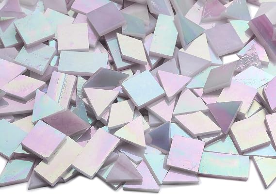 Lanyani Iridescent Stained Glass Mosaic Tiles for Art Craft, 200 Pieces, 4 Shapes Mixed,Pearl