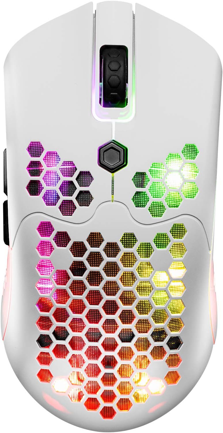 Lіmіtеd Stосk Wireless Gaming Mouse,16 RGB Backlit Ultralight Wireless/Wired Mice with Programmable Driver,Rechargeable 800mA Battery,Pixart 3325 12000 DPI,Lightweight Honeycomb Shell for PC Gamer(White)