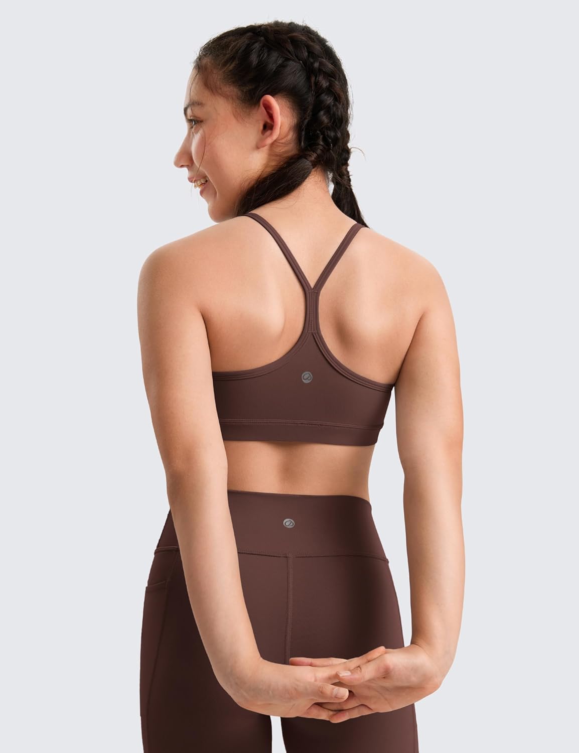 CRZ YOGA Girls Butterluxe Y Back Sports Bra - Yoga Athletic Casual Tops Scoop Neck Spaghetti Strap Padded Crop Kids Teen - Image 2