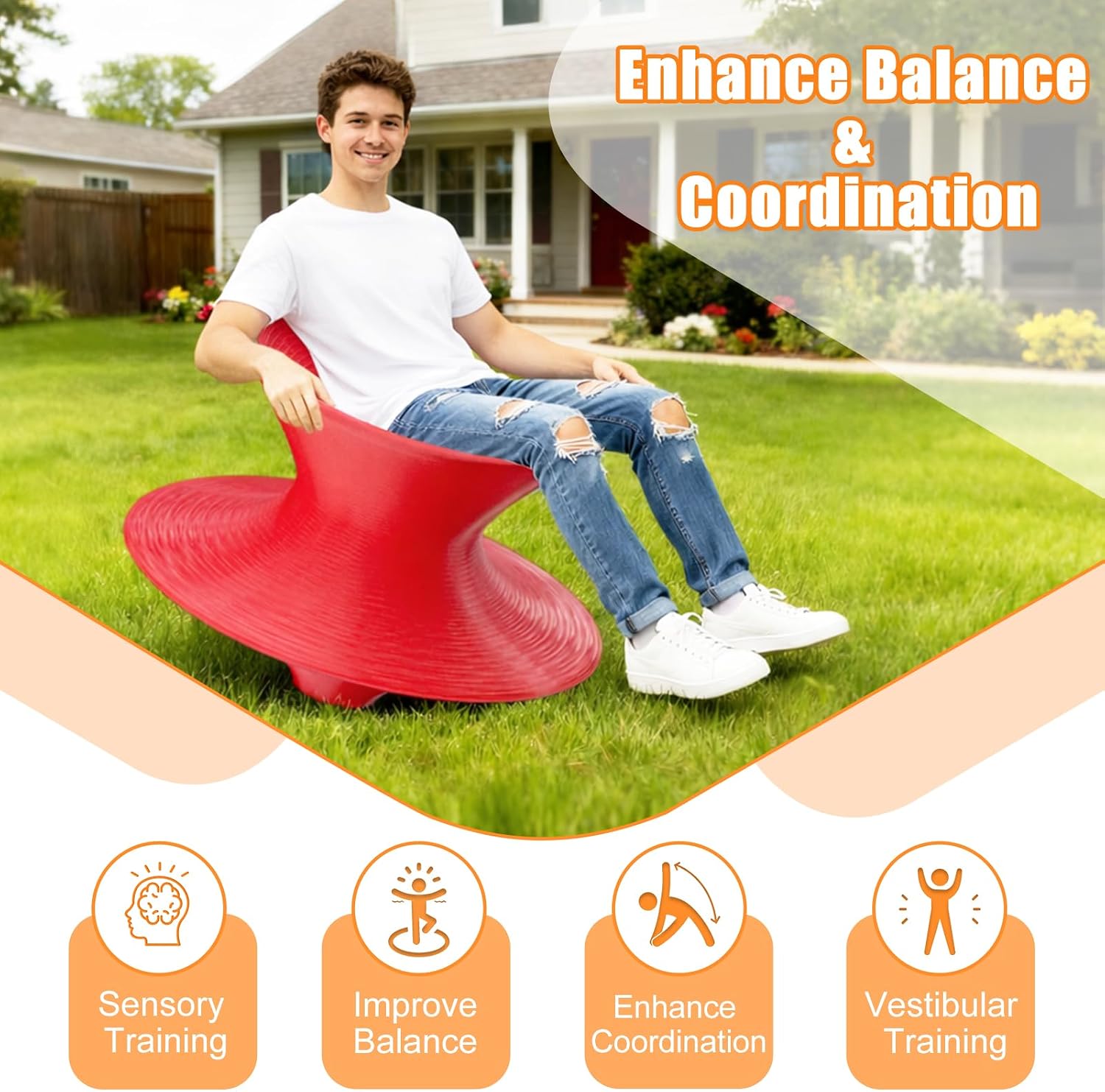 360° Rotating Gyro Spun Chair for Adults & Kids – 36" PE Swivel Chair for Indoor & Outdoor Play, Spinning Seat for Backyard, Playground, or Mall (Red, Adult)
