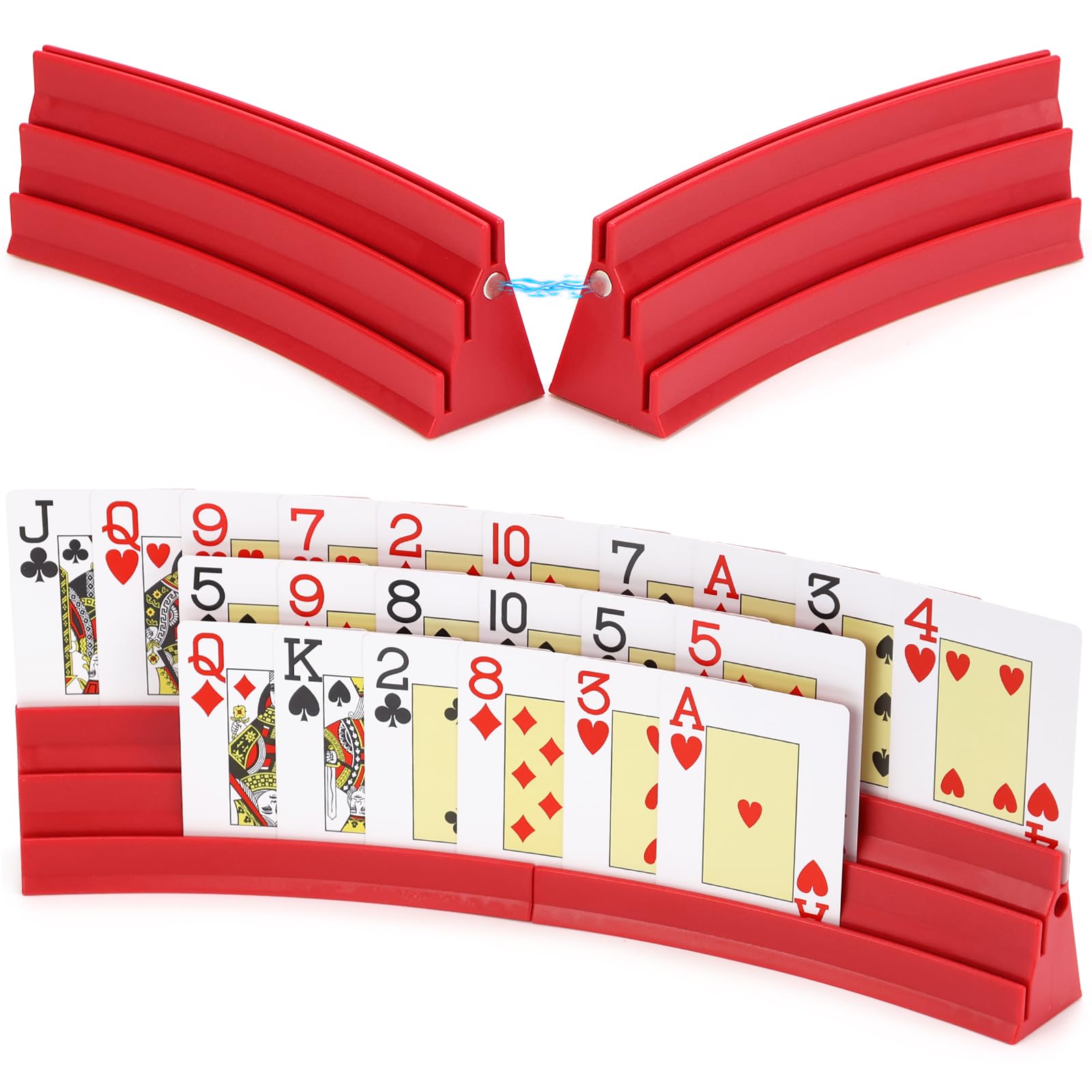 Mumjooyi 4 Pezzi Porta Carte Da Gioco Reggi Carte Portacarte da Gioco Porta Carte per Bambini Anziani Adulti Disabili Rosso
