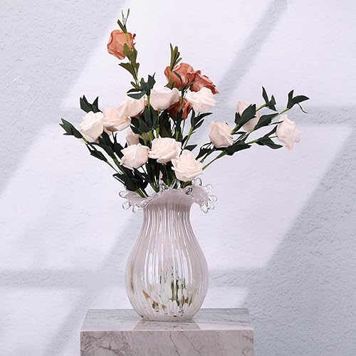 Miniatura 5 de Florero de vidrio soplado a mano, jarrón de vidrio único, jarrón de boca ancha, jarrón de vidrio rosa para el hogar, sala de estar, oficina, centro