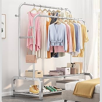 【にく】本格！おしゃれ！ステンレス製ハンガーラック Amazon｜ハンガーラック おしゃれ ステンレス製 2段 パイプ