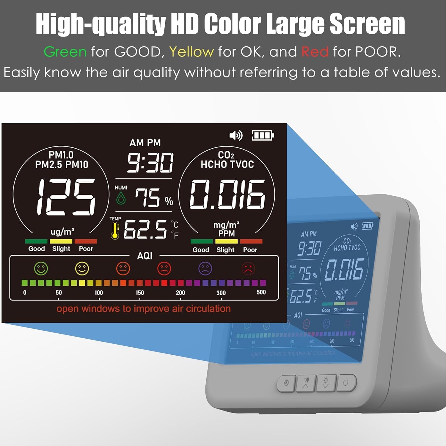 16-in-1 Indoor Air Quality Monitor, High-Precision Multi-Parameter Smart Air Quality Tester with HD Real-Time Color Screen, Portable Air Quality Monitor for Home, Office — Amazon image 3