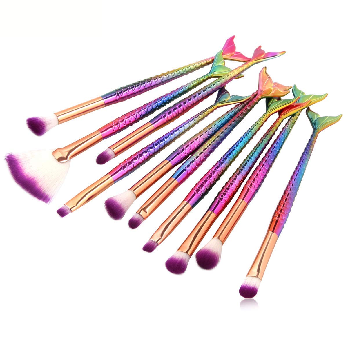 10PCS Women's & Girl's Makeup Brushes Set 3D Mermaid Make Up Foundation Eyeshadow Eyebrow Eyeliner Blush Cosmetic Powder Concealer Brushes Tools Kits-image-14