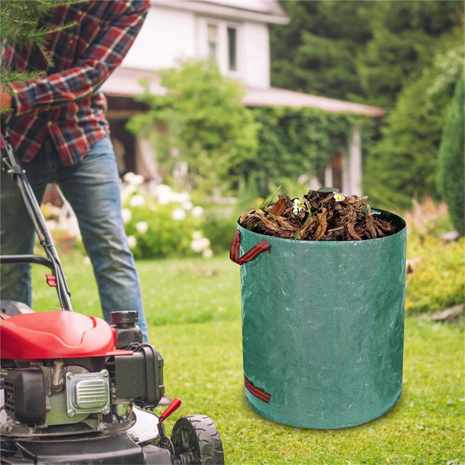 Foldable Trash Storage Container Large Capacity Garden Garbage Container Waterproof Woven Bag 100/200/300/400/500L Reusable Yard Waste Bags(200L)