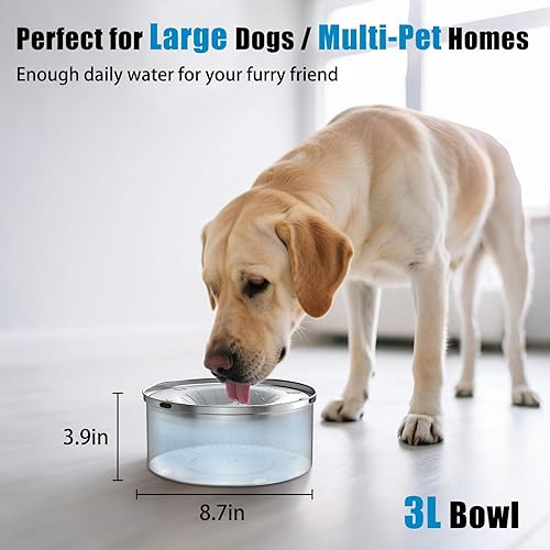 Miniatura 6 de SCHITEC Cuenco de agua para perros sin derrames, 3L0.8 galones, de acero inoxidable antisalpicaduras con disco flotante, dispensador de agua de