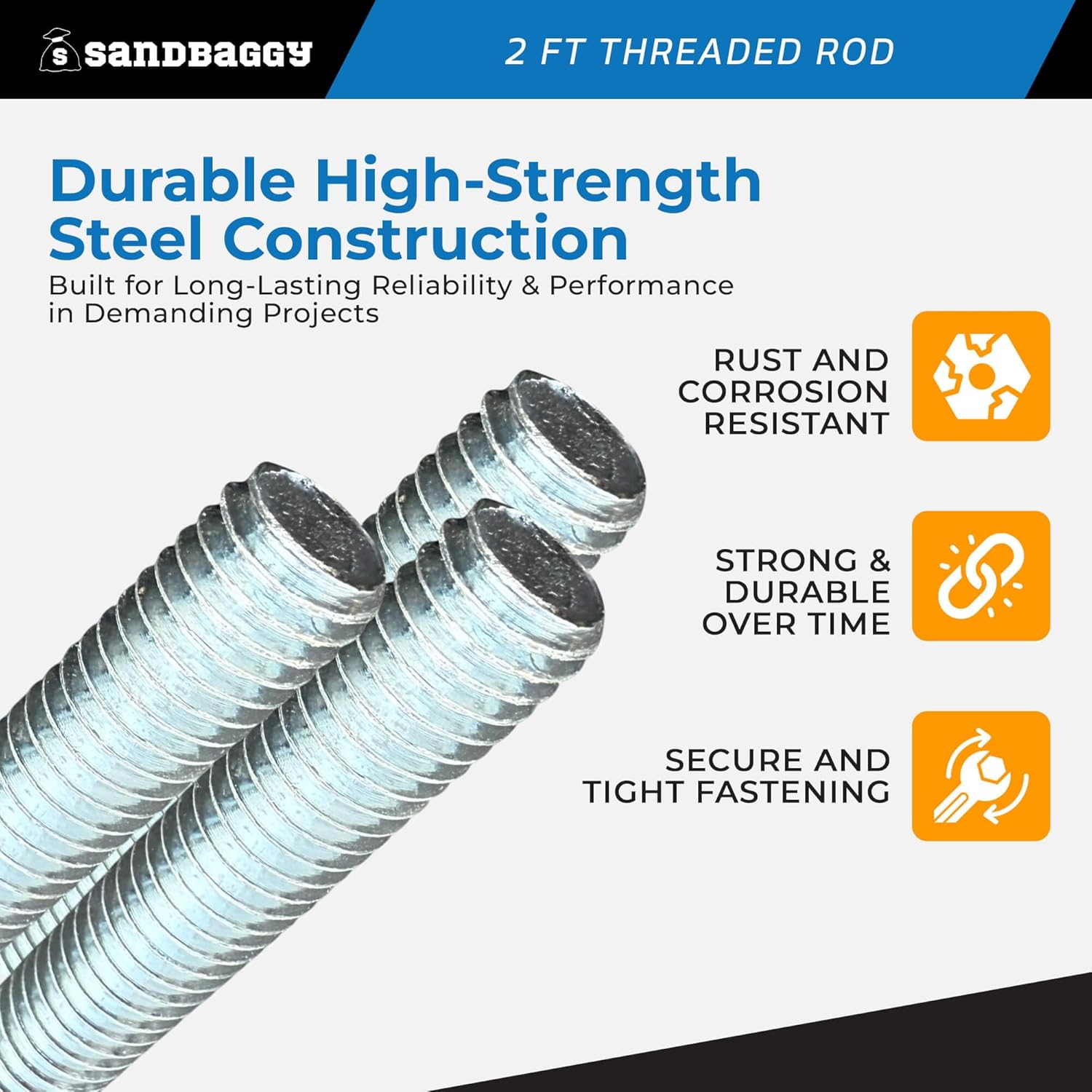 1/4" x 2 ft Threaded Rod - Galvanized (Zinc Plated) - 20 Threads Per Inch (TPI) - Sandbaggy (1/4" x 2 ft, 5, Count)