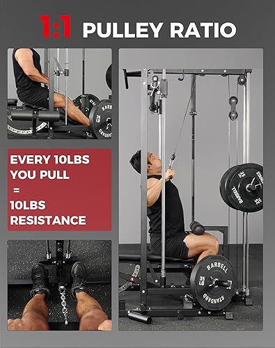 Miniatura 4 de Mikolo Smith Machine, Power Cage Home Gym, estante para sentadillas con sistema de tracción LAT y máquina de mosca de pecho, estante de potencia