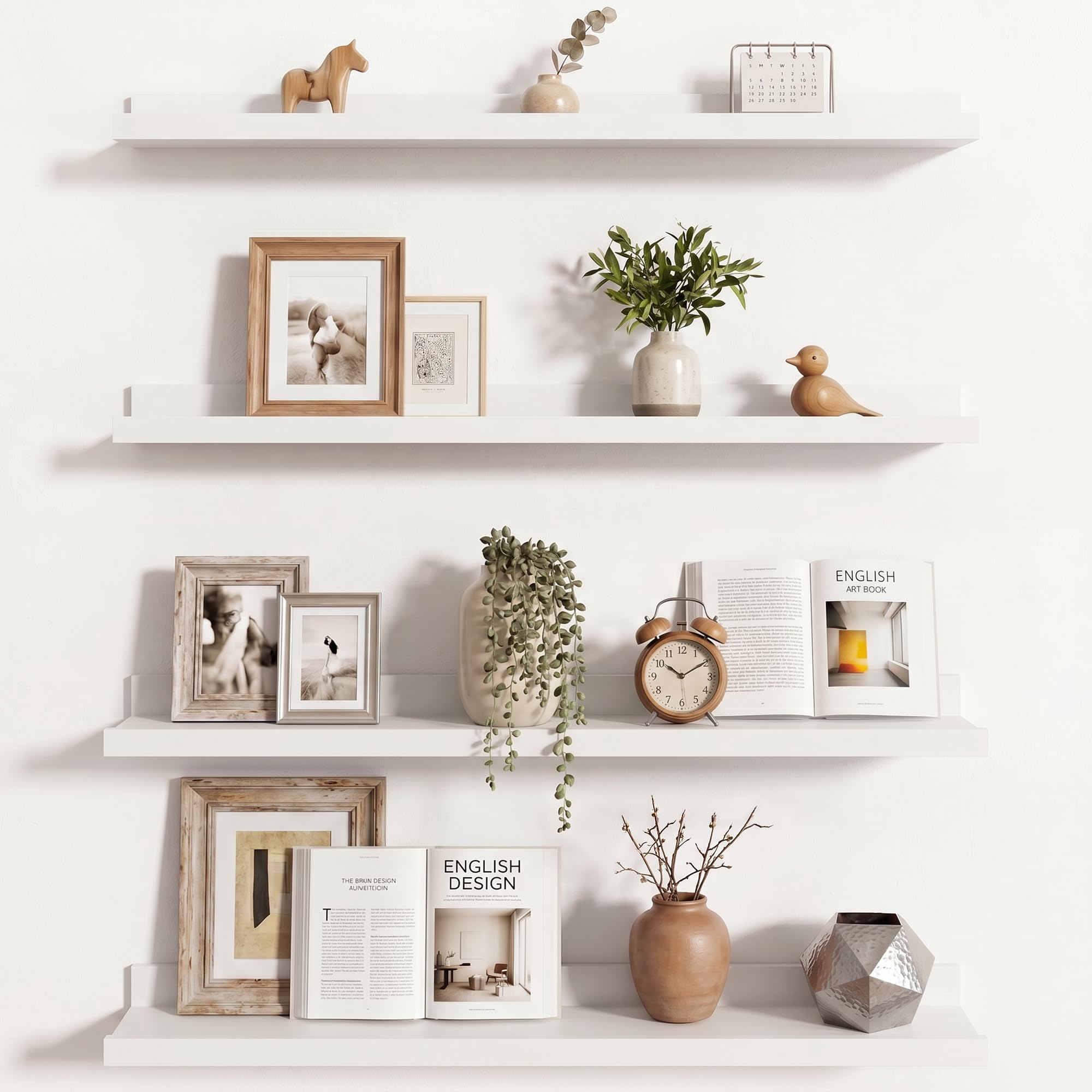 Axeman 30 Inch Floating Shelves, White Picture Ledge Shelf Set of 4