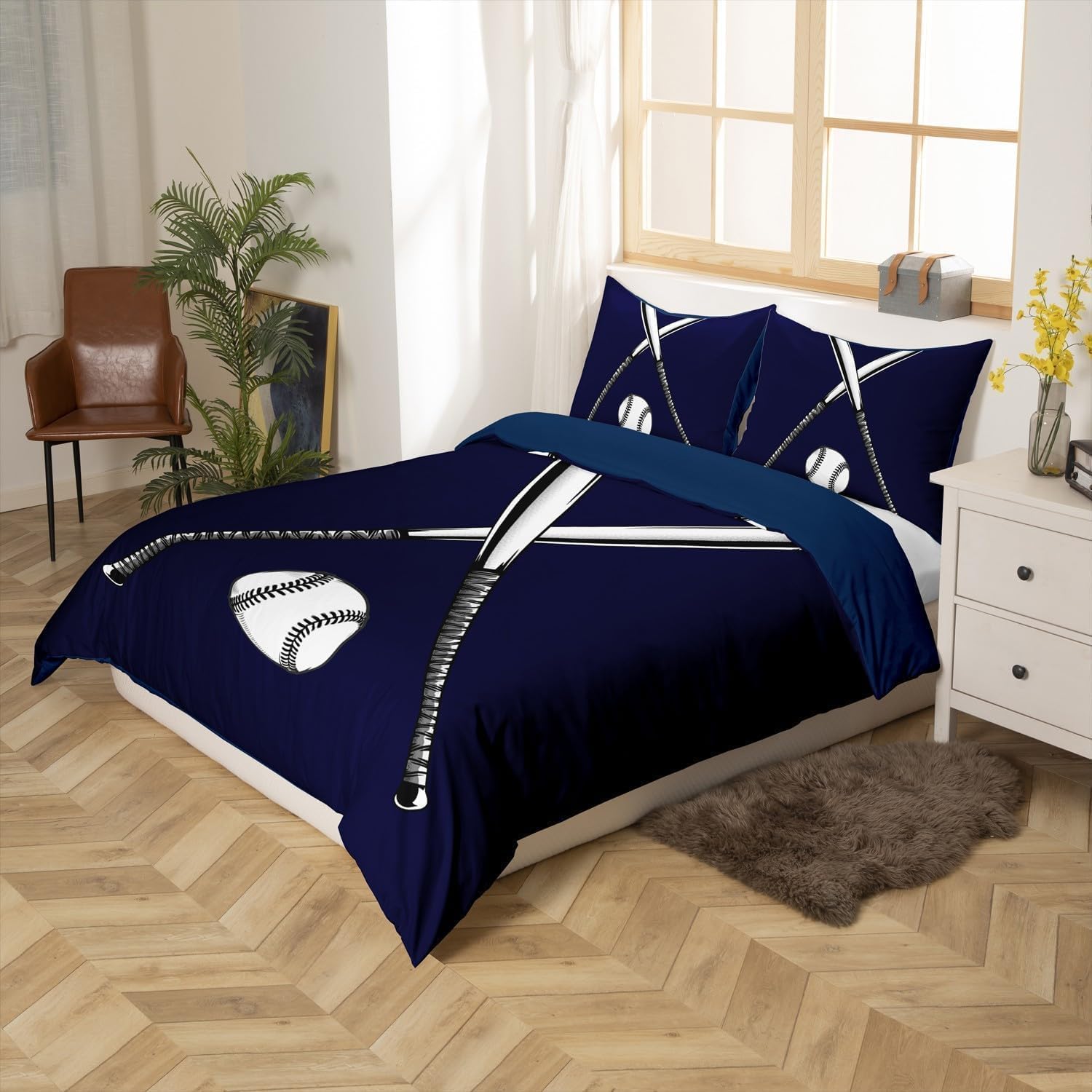 Poszwa na kołdrę 180 Baseball Edredon 260x240 Ciemnoniebieski 3D Poszwa na kołdrę Miękka mikrofibra Pościel 3-częściowa z zamkiem błyskawicznym i 2 poszewkami na poduszki J-3213