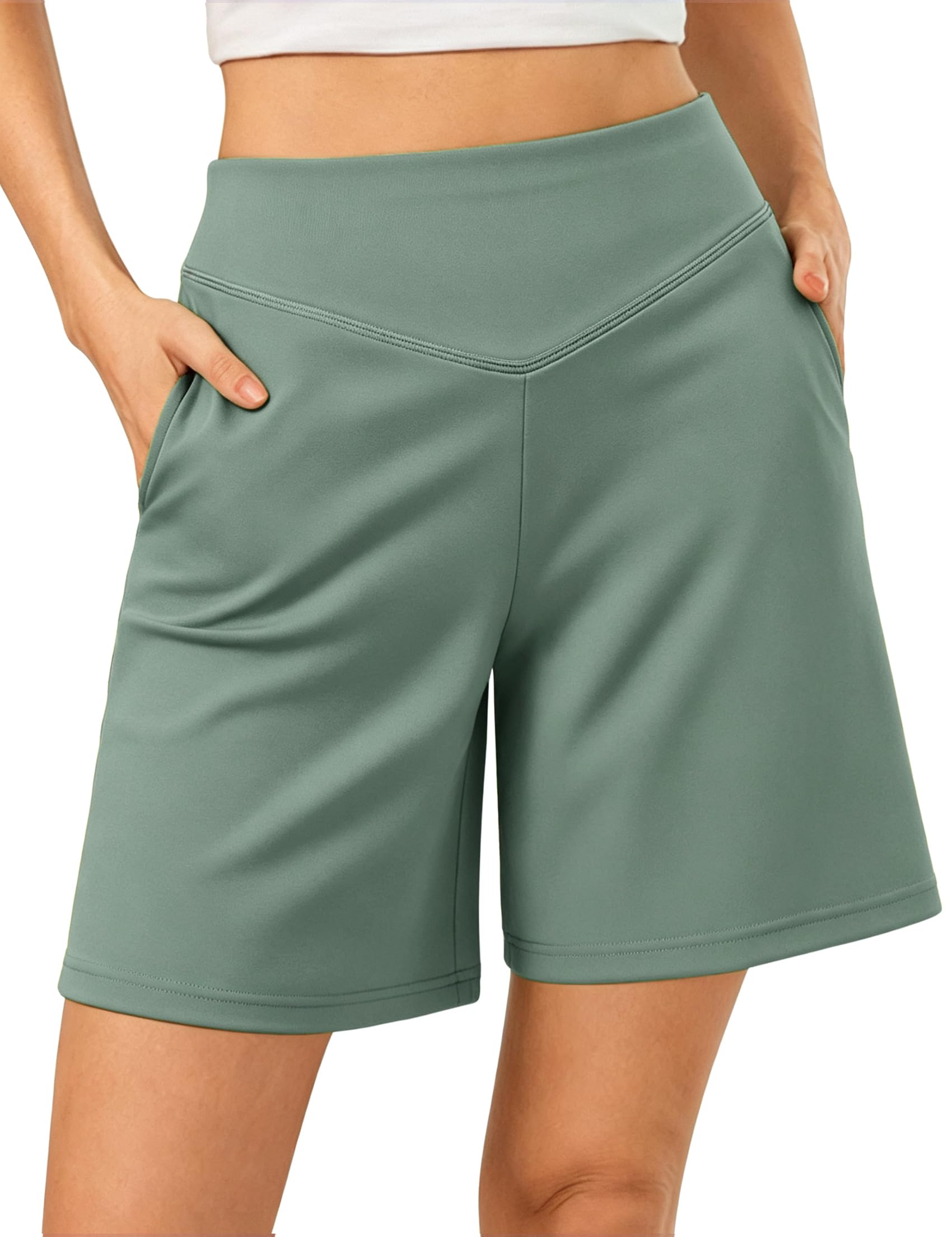 Terecey Kurze Hose Damen Sommer Sport Shorts High Waist mit Taschen | High-Waist-Passform, 82 % Polyester, 18 % Elasthan, Atmungsaktiv und Schnelltrocknend, Weich Bequem，für Yoga und Training