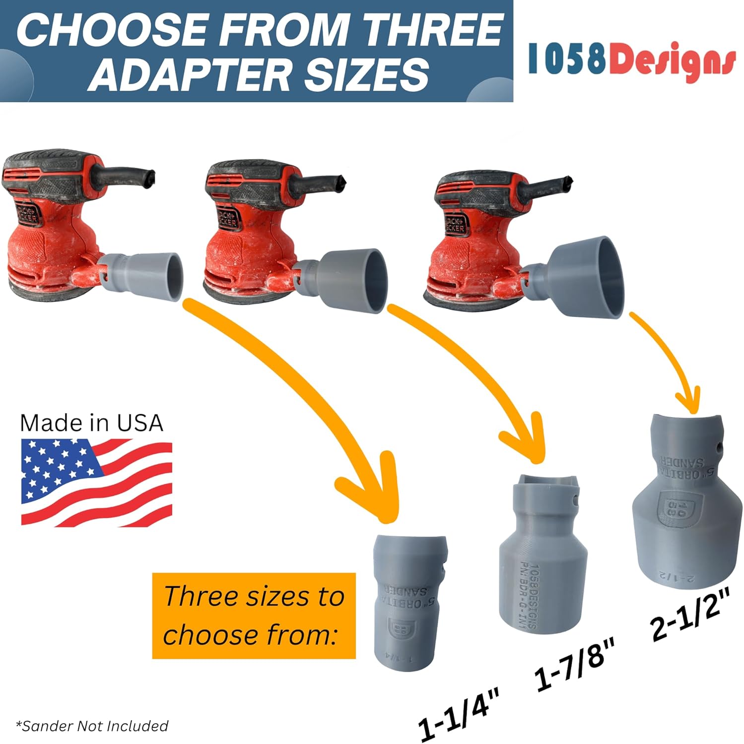 Vacuum Hose Adapter compatible with BLACK+DECKER Random Orbit Sander BDERO100 BDERO600 BDERO200AEV BDEQS300 | Reducer Fitting Connects Sander to Shop Vac Hose for Dust Collection (Fits 1-7/8” Hose)