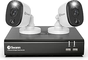 Swann Home DVR Security Camera System with 1TB HDD, 4 Channel 2 Camera, 1080p Full HD Video, Indoor or Outdoor Wired Surveillance CCTV, Color Night Vision, Heat Motion Detection, LED Lights, 445802 asin的图片