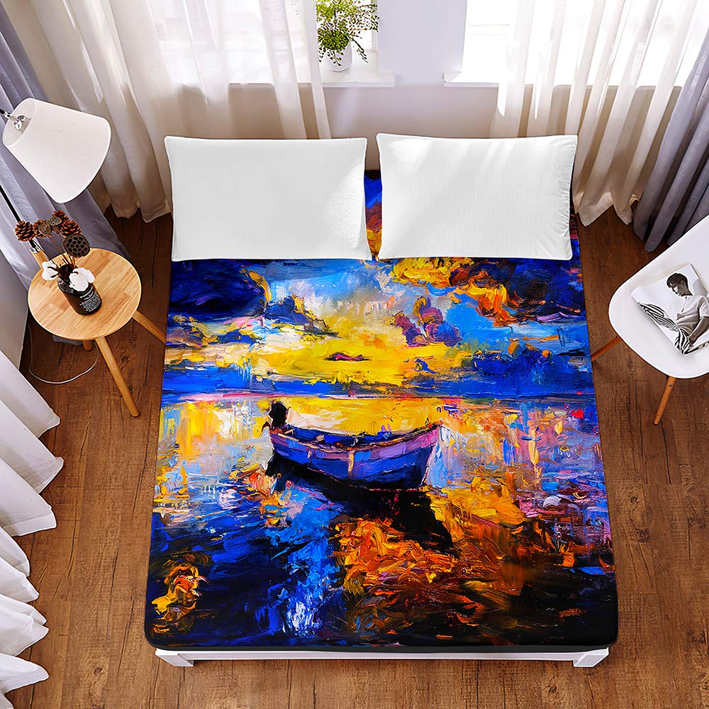 Drap housse 90x200x30cm en microfibre au motif pastorale rétro
