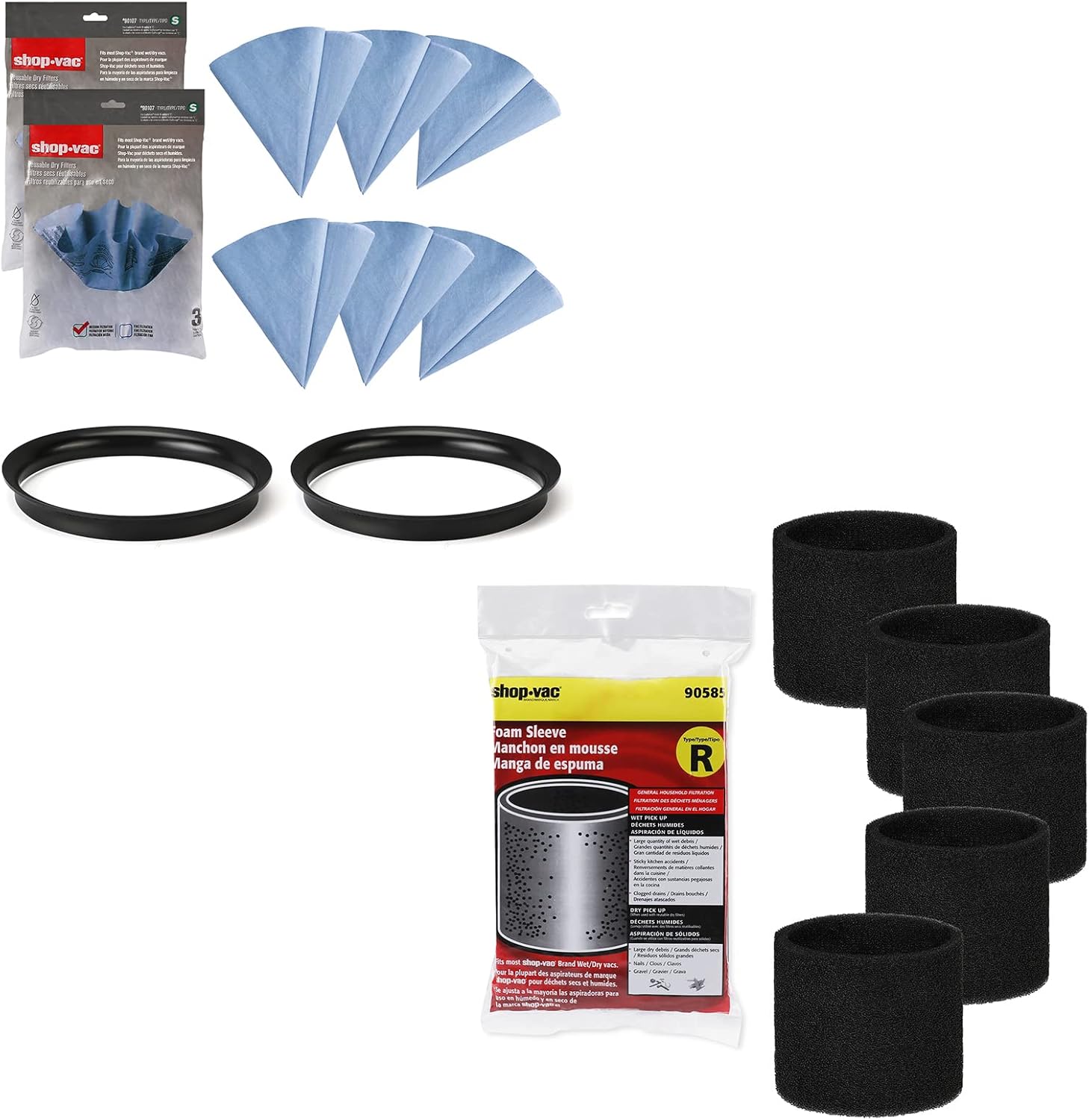 Shop-Vac 90107 Paper Disc Filter+ 90585 Foam Sleeve Filter