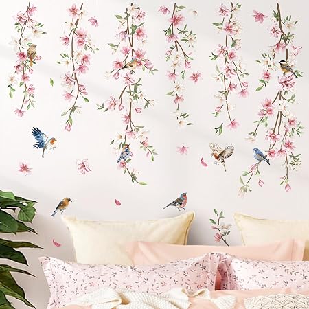 decalmile Adesivi Murali Fiori Boho Adesivi da Parete Giardino Floreale Farfalle Primavera Decorazione Murale Camera da Letto Soggiorno Camerette Ragazze
