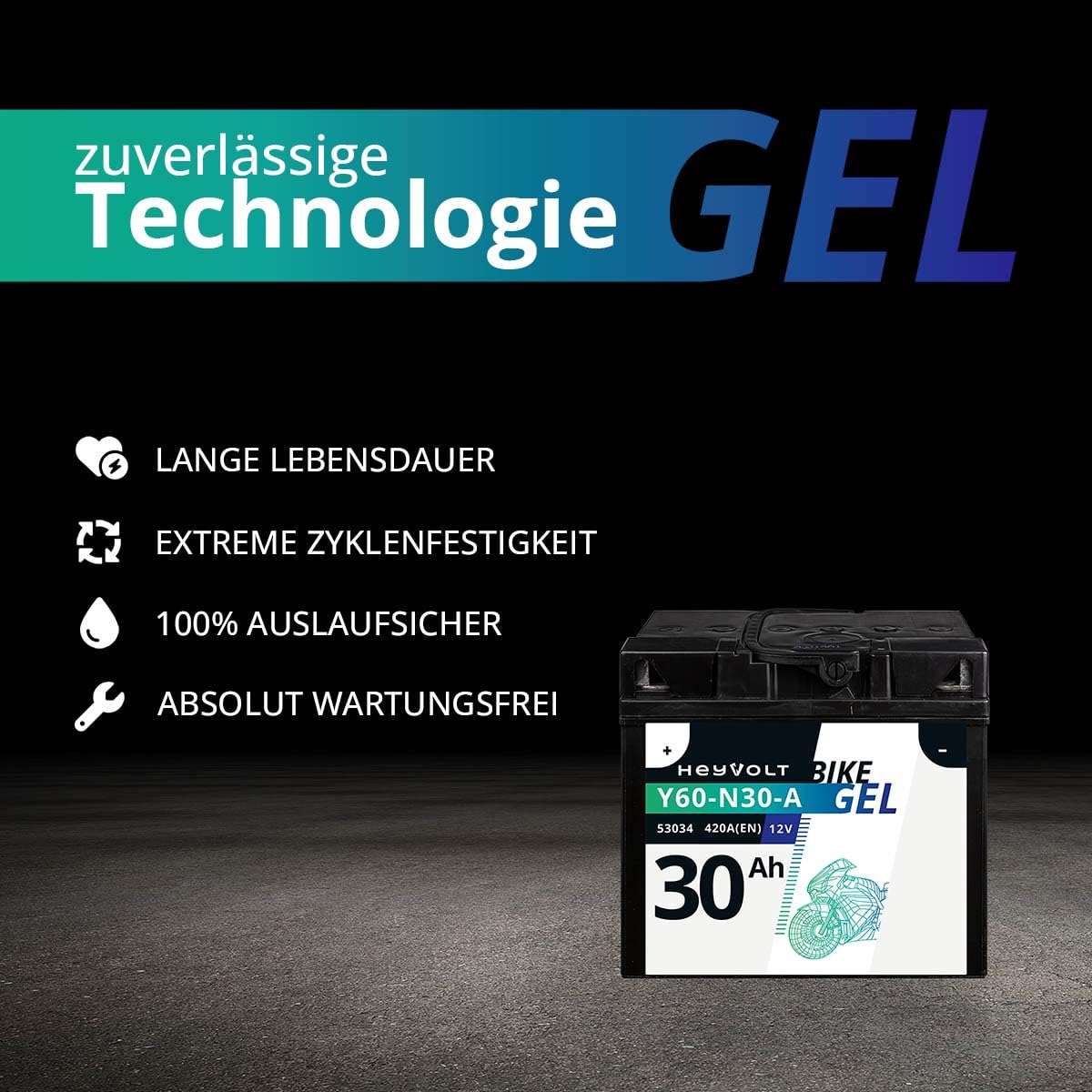 HeyVolt GEL Motorradbatterie 12V 7Ah 50614 BTX7L-BS YTX7L-BS CTX7L-BS FTX7L-BS HTX7L-BS DTX7L-BS