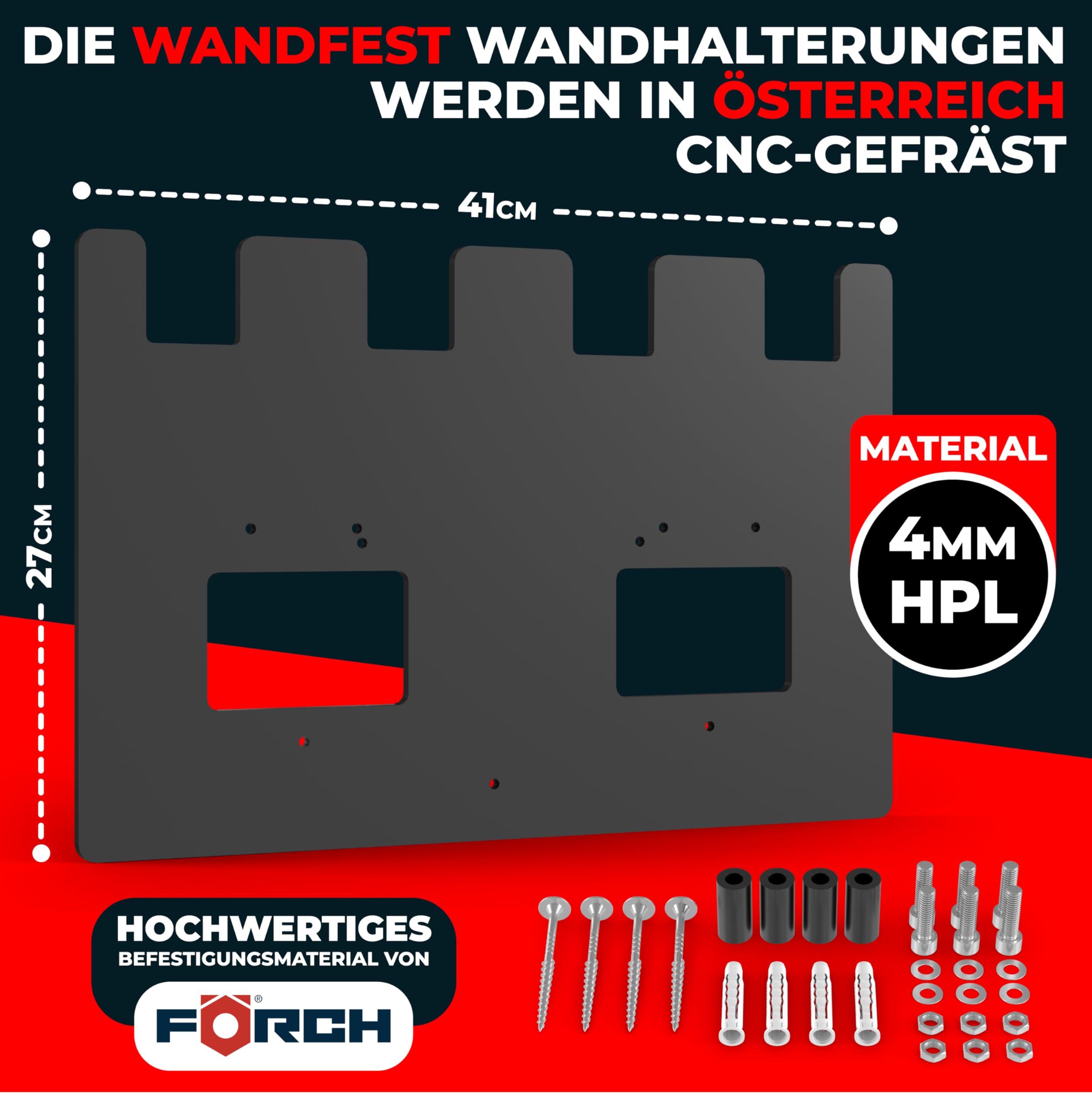 Wandfest® Wandhalterung für Einhell Akkus und Ladegeräte - Das Original | Glänzende & Matte Seite [Made IN Austria] | Stabile Einhell Akku Halterung | 1-4 Akkus