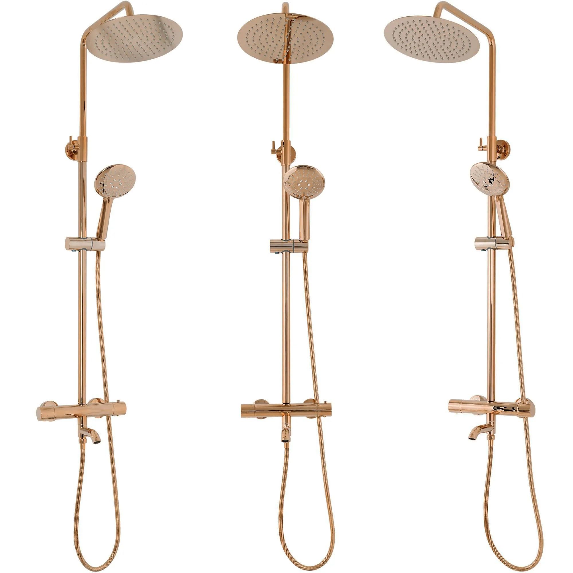 Rea - Zestaw Prysznicowy Natryskowy Z Termostatem Lungo Miedź - 34,5 x 26,5 x 117 cm