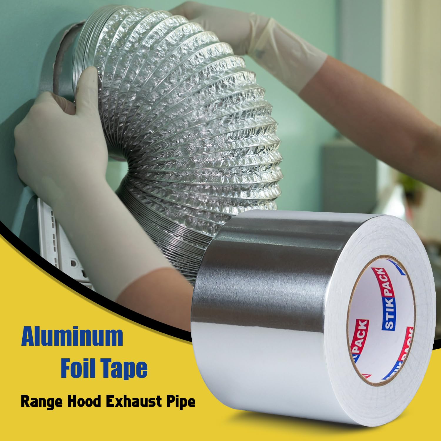 Aluminum Foil Tape 4 inch x 165ft (55 Yards) Heavy Duty HVAC Duct Tape for Ductwork – High Temperature Silver Foil Tape for Insulation, Metal Repair, Exhaust Sealing & Patching
