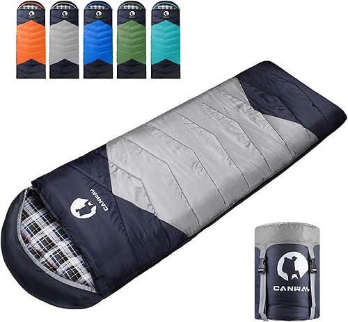 CANWAY Saco de dormir de franela para adultos, niños, niñas, niños, camping, mochilero, saco de dormir para clima frío y cálido con saco de Grey