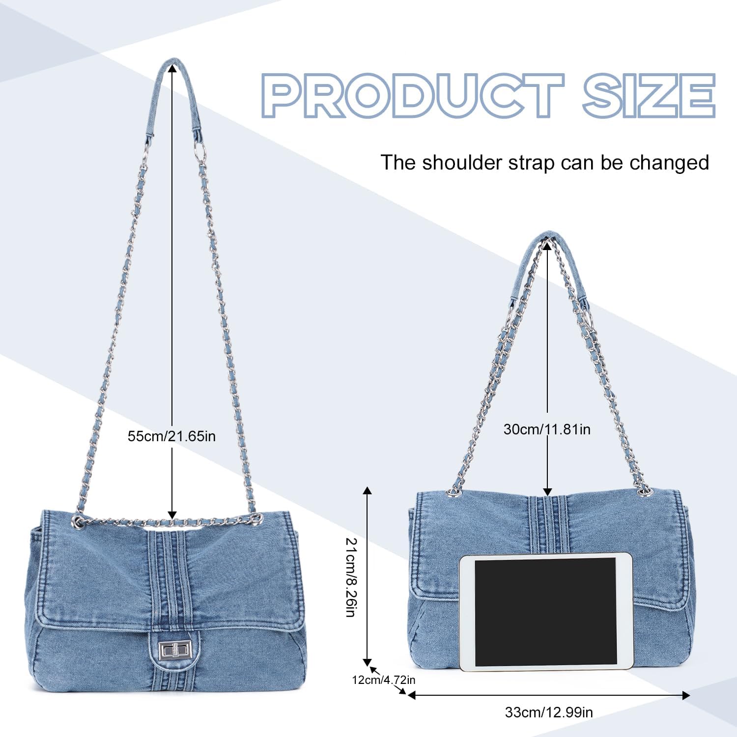 Denim Purse for Women Denim Hobo Bag Casual Jean Crossbody Shoulder Handbag
