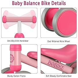 Baby Balance Bike Toys for 12-36 Months Kids Toy Boy Girls Gifts Toddler Best First Birthday Gift Children Walker No Pedal Infant 4 Wheels Bicycle (Rose Red)