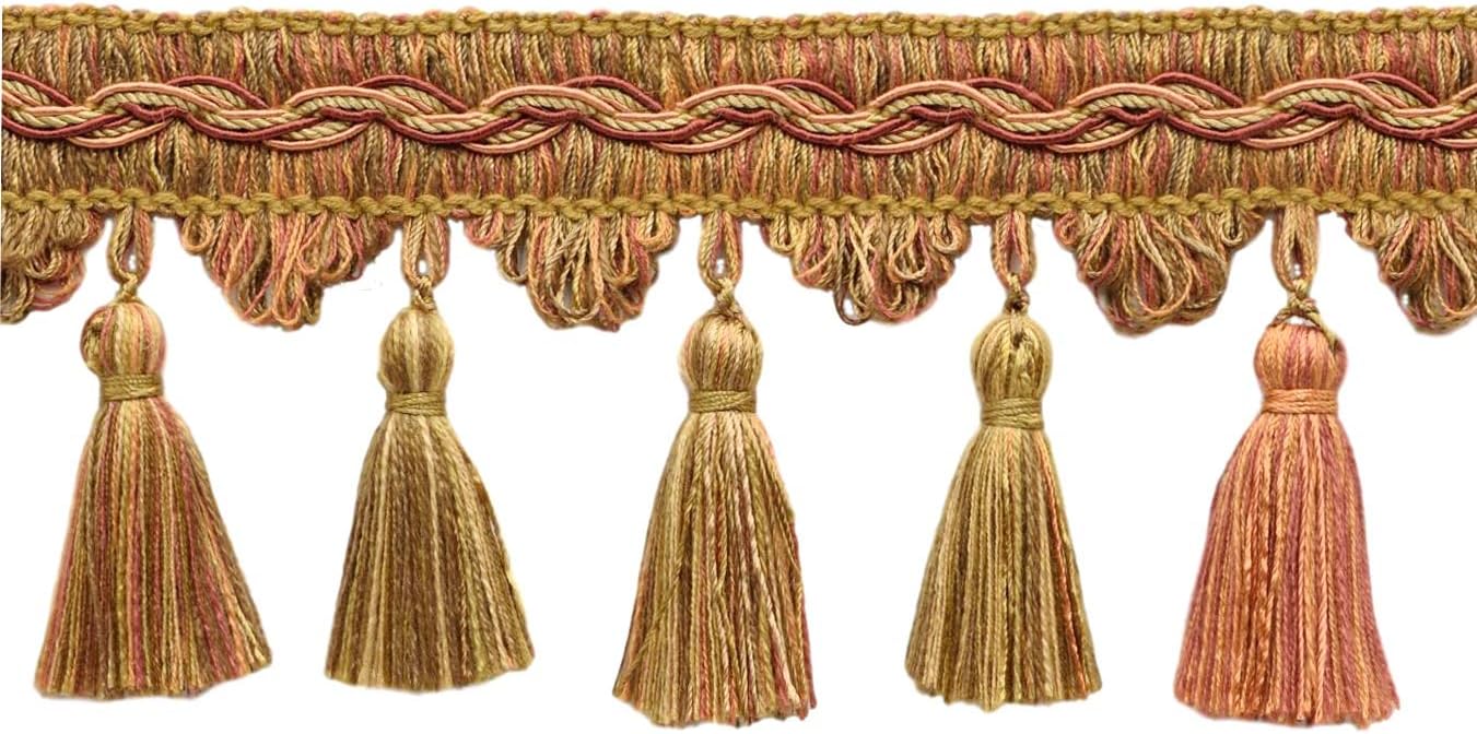 DÉCOPRO 3 1/2" (8.5cm) Veranda Collection Elegant Scalloped Tassel Fringe Trim (Style# VTF035) Bisque Beige Multicolor #VNT31 (Light Beige, Rust Red, Light Gold) 18 Yard Package (54 ft/16.5m)