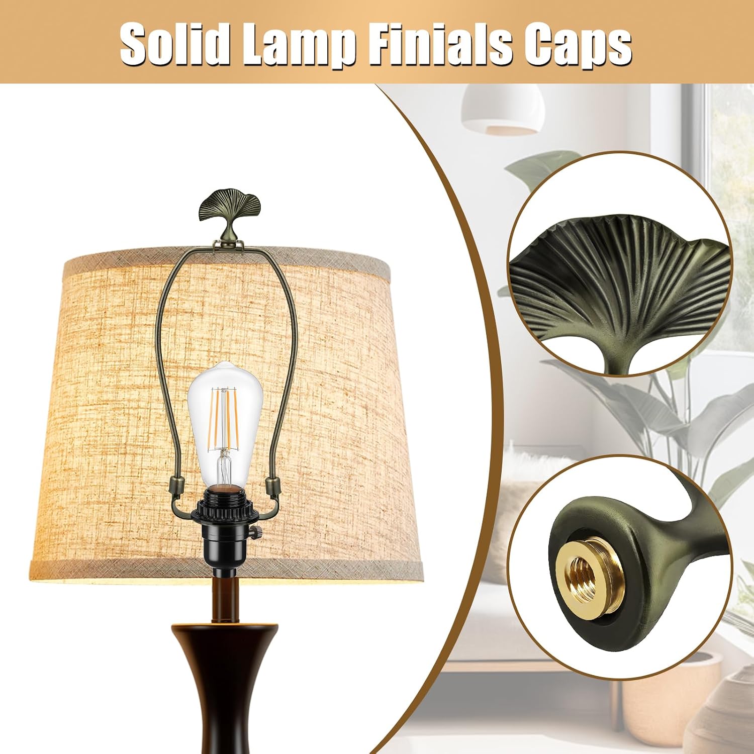 1-Pack Bronze Lamp Finials, Dual-Thread Leaf Shaped Lamp Top Knob image 4