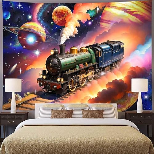 Miniatura 2 de Aidatain Tapiz de tren espacial de fantasía, universo, galaxia, planeta, decoración para colgar en la pared, 80 x 60 pulgadas, tela de franela,