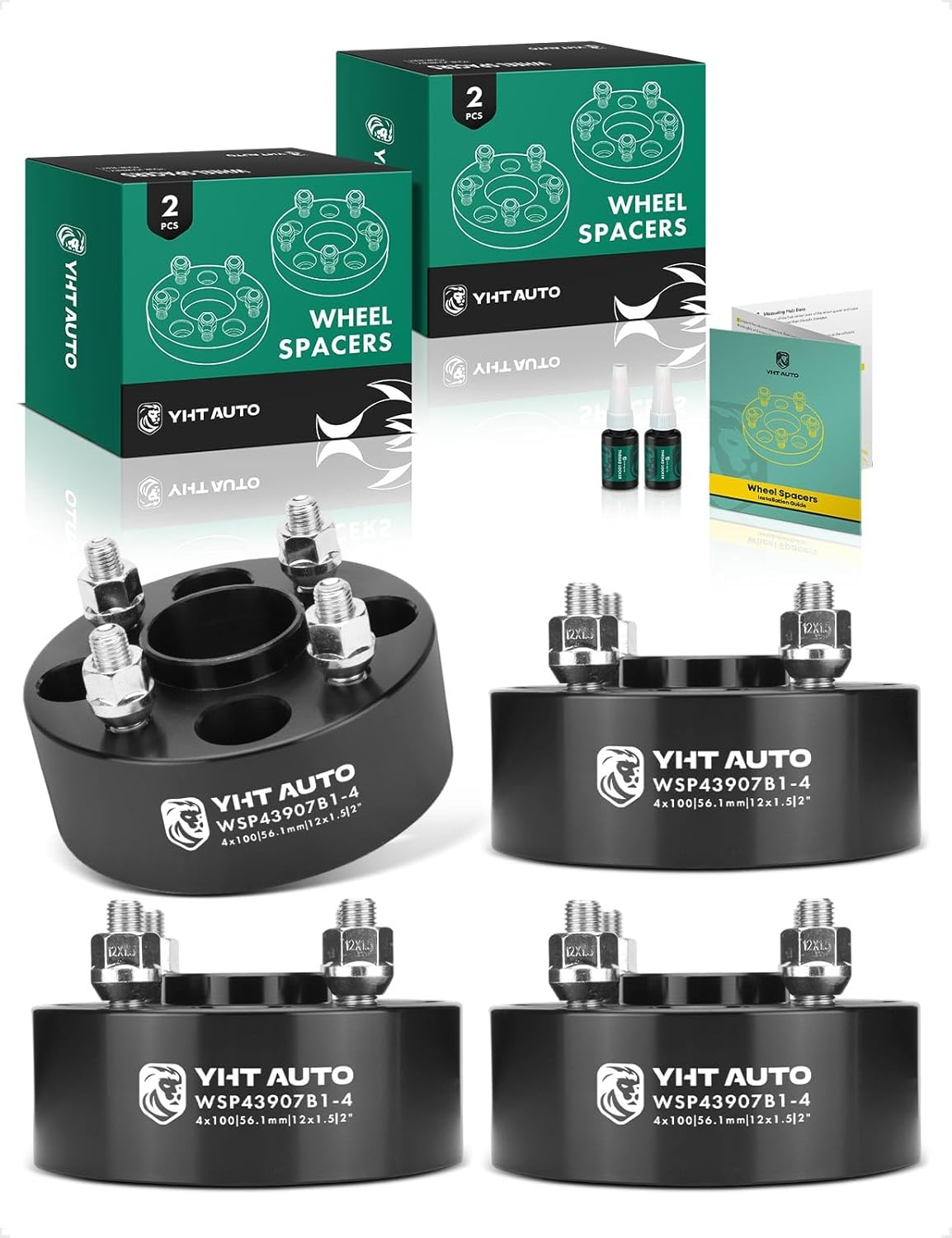 YHTAUTO 4x100mm Hub Centric Wheel Spacers 2" Compatible with Honda, Acura, Kia, Mini & Mitsubishi Models, Integra, CRX, Tire Spacers, w/ M12x1.5 & 12.9 Grade Studs, 56.1mm Hub Bore, Set of 4