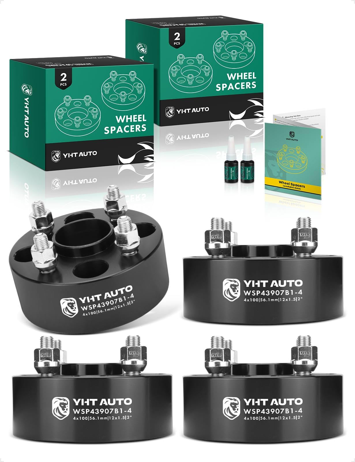 YHTAUTO 4x100mm Hub Centric Wheel Spacers 2" Compatible with Honda, Acura, Kia, Mini & Mitsubishi Models, Integra, CRX, Tire Spacers, w/ M12x1.5 &