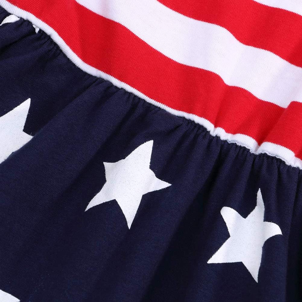 Goodplayer Toddler Kids Baby Girls 4th of July Outfit Straps Bowknot Stars Striped Dress Independence Day Clothes Sundress