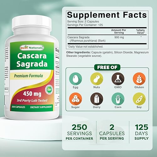 Miniatura 2 de Best Naturals Cascara Sagrada 450 mg 250 cápsulas (250 unidades (paquete de 2))