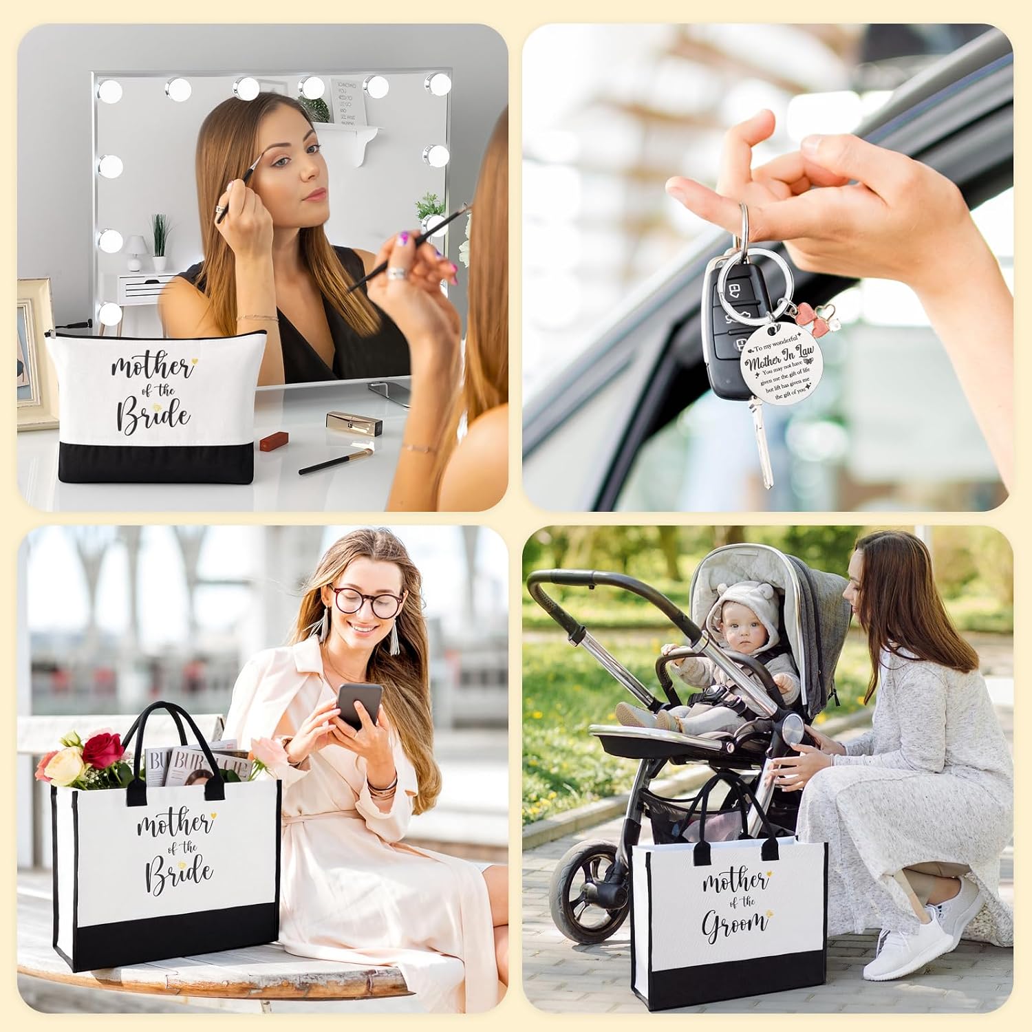 Bride To Be Gifts for Wedding Mama Bag Tote with Makeup Bag Keychain Wedding Shoulder Tote to Mother OF Bride，Mother OF Groom for Bridal Shower Engagement
