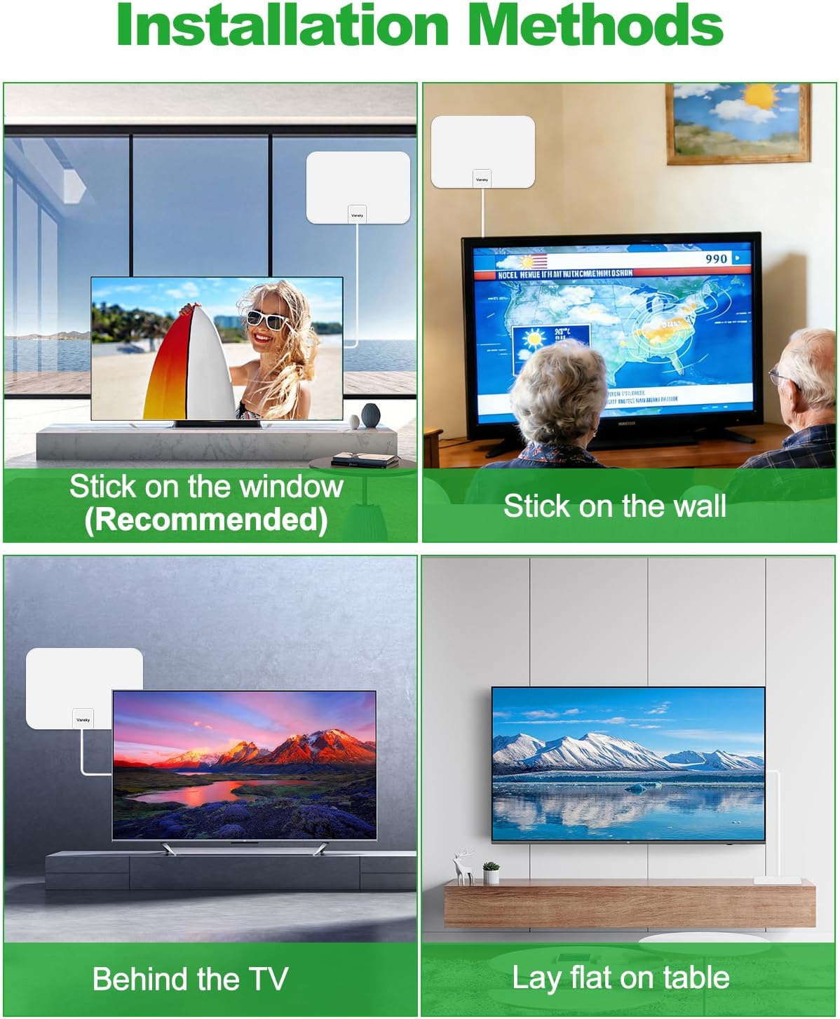 TV Antenna Indoor, Digital Amplified Indoor HDTV Antenna, 1080p VHF UHF Television Local Channels Detachable Signal Amplifier and 16.5ft Long Coax Cable