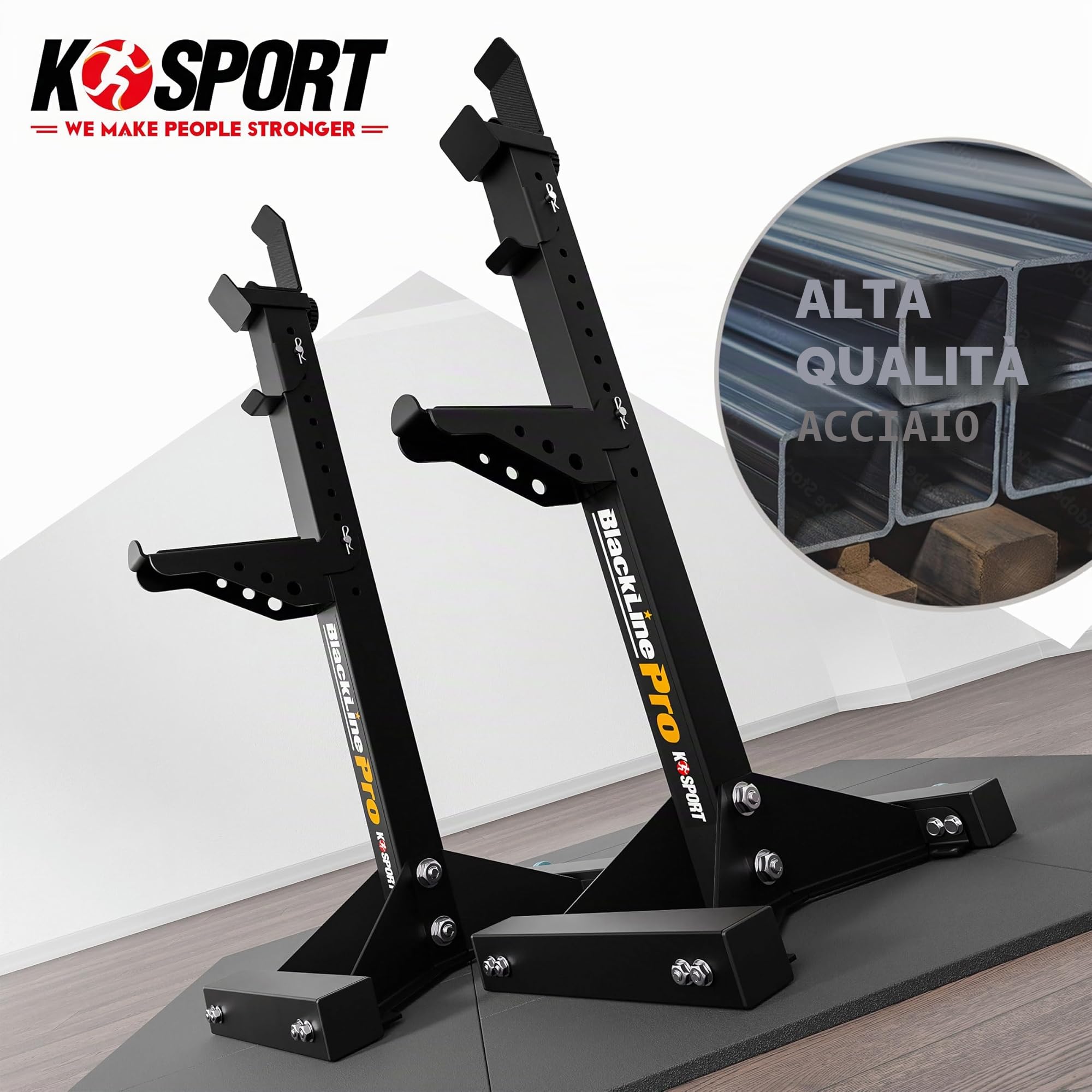 K-Sport: Supporto per bilanciere rinforzato regolabile fino a 350 kg, supporto professionale per allenamento muscolare efficace, supporto regolabile in altezza, supporto per squat